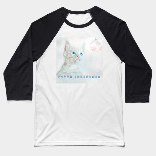 Christmas Kitten Baseball T-Shirt by Tarrby